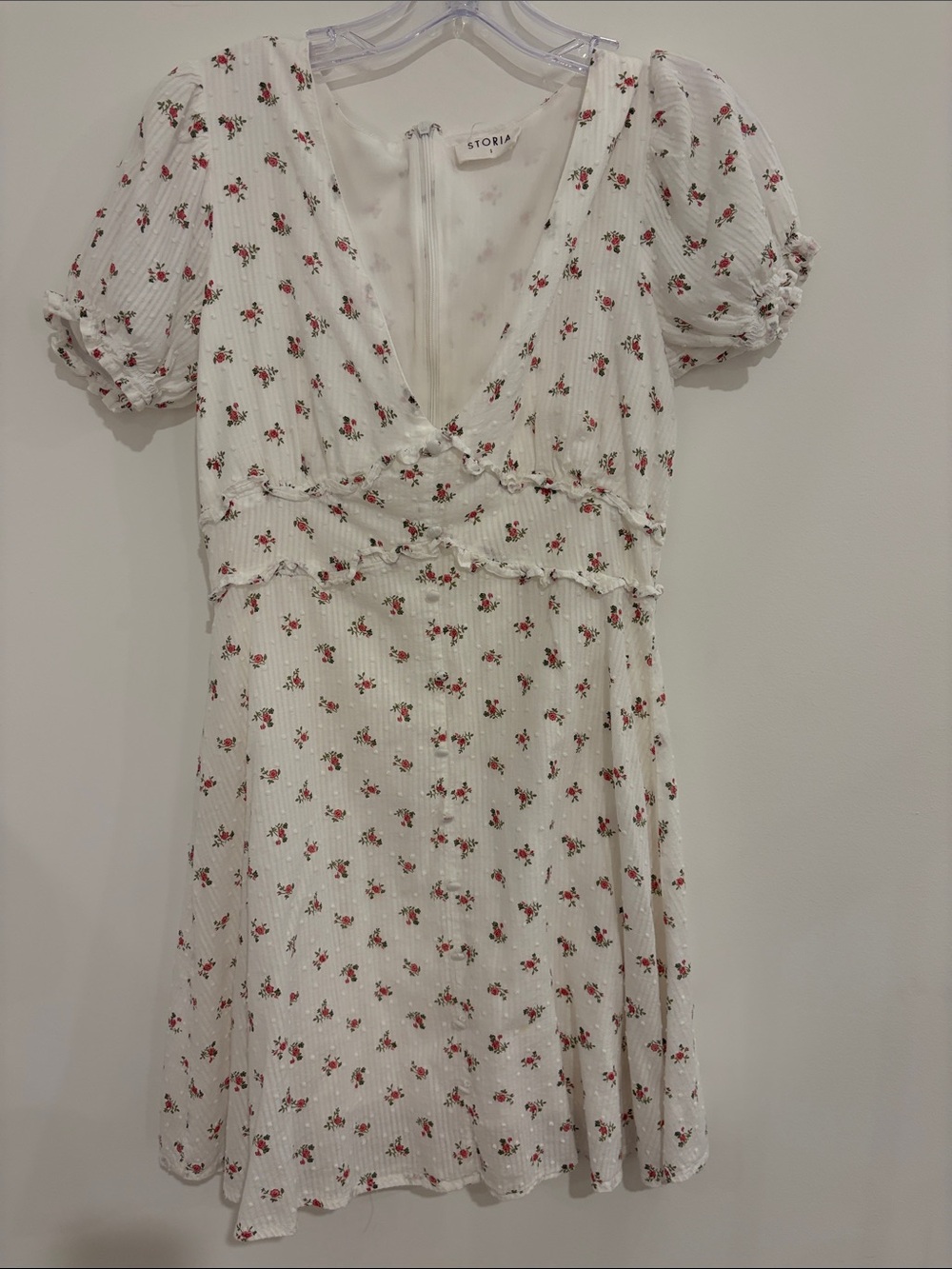 Storia White Mini Dress with Red Floral Print